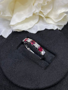 LUOWEND 18K White Gold Real Natural Ruby and Diamond Gemstone Ring for Women
