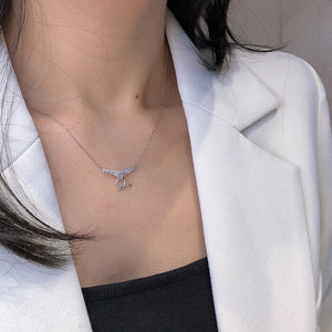LUOWEND 18K White Gold Real Natural Diamond Pendant Necklace for Women