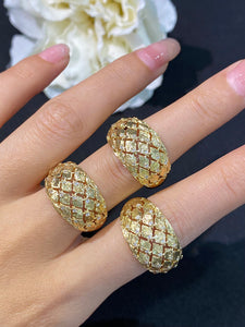 LUOWEND 18K Yellow Gold Real Natural Diamond Ring for Women