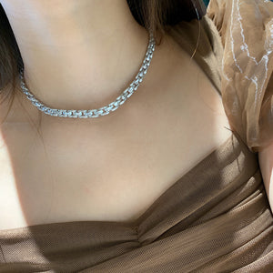 LUOWEND 18K White Gold Real Natural Diamond Necklace for Women