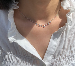 LUOWEND 18K White Gold Real Natural Diamond Necklace for Women