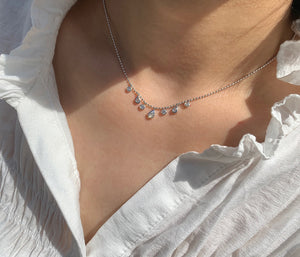 LUOWEND 18K White Gold Real Natural Diamond Necklace for Women