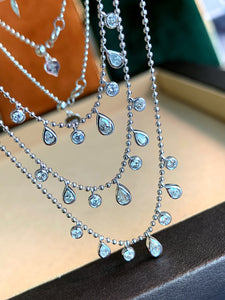 LUOWEND 18K White Gold Real Natural Diamond Necklace for Women