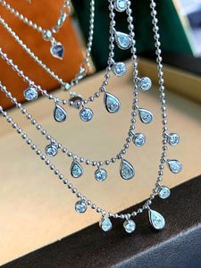 LUOWEND 18K White Gold Real Natural Diamond Necklace for Women