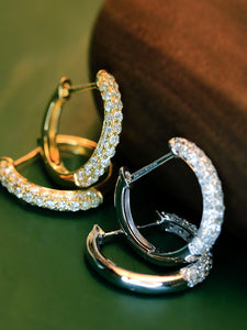 LUOWEND 18K White or Yellow Gold Real Natural Diamond Hoop Earrings for Women