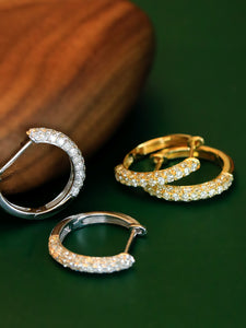 LUOWEND 18K White or Yellow Gold Real Natural Diamond Hoop Earrings for Women