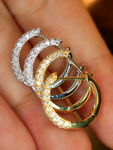 LUOWEND 18K White or Yellow Gold Real Natural Diamond Hoop Earrings for Women
