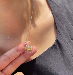 LUOWEND 18K White Gold Real Natural Yellow Diamond Pendant Necklace for Women