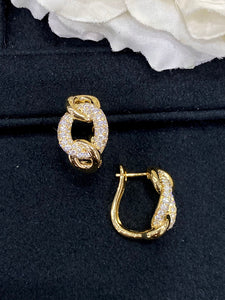 LUOWEND 18K Yellow Gold Real Natural Diamond Hoop Earrings for Women