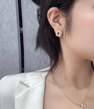 Load image into Gallery viewer, LUOWEND 18K White and Yellow Gold Real Natural Ruby Hoop Earrings for Women
