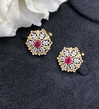 Load image into Gallery viewer, LUOWEND 18K White and Yellow Gold Real Natural Ruby Hoop Earrings for Women
