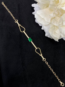 LUOWEND 18K Yellow Gold Real Natural Emerald and Diamond Bracelet for Women
