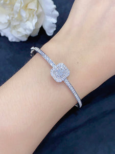 LUOWEND 18K White Gold Real Natural Diamond Bracelet for Women