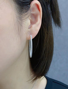 LUOWEND 18K White Gold Real Natural Diamond Hoop Earrings for Women