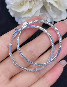 LUOWEND 18K White Gold Real Natural Diamond Hoop Earrings for Women