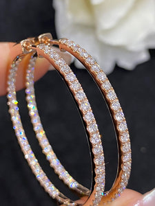 LUOWEND 18K Rose Gold Real Natural Diamond Hoop Earrings for Women