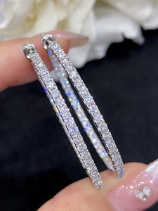 LUOWEND 18K White Gold Real Natural Diamond Hoop Earrings for Women