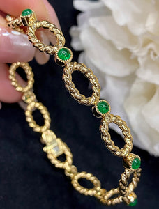 LUOWEND 18K Yellow Gold Real Natural Emerald Gemstone Bracelet for Women