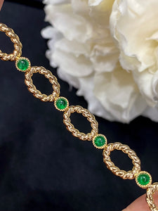 LUOWEND 18K Yellow Gold Real Natural Emerald Gemstone Bracelet for Women