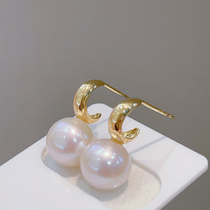 LUOWEND 18K Yellow Gold Real Natural Freshwater Pearl Earrings for Women