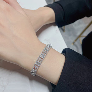 LUOWEND 18K White Gold Real Natural Diamond Bracelet for Women