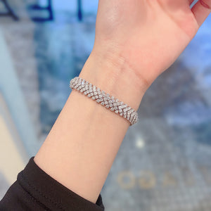 LUOWEND 18K White Gold Real Natural Diamond Bracelet for Women