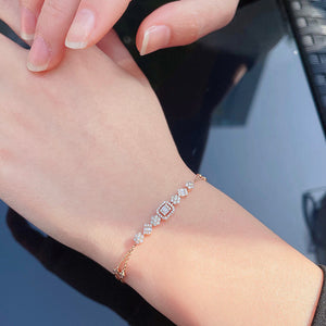 LUOWEND 18K White or Rose Gold Real Natural Diamond Bracelet for Women