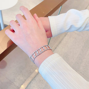 LUOWEND 18K White Gold Real Natural Diamond Bracelet for Women