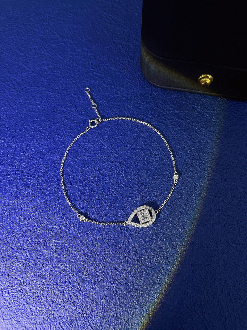 LUOWEND 18K White or Rose Gold Real Natural Diamond Bracelet for Women