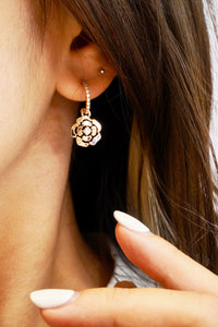 LUOWEND 18K Rose Gold Real Natural Diamond Drop Earrings for Women