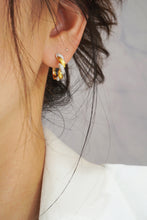 Load image into Gallery viewer, LUOWEND 18K White and Yellow Gold Real Natural Diamond Hoop Earrings for Women
