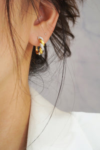LUOWEND 18K White and Yellow Gold Real Natural Diamond Hoop Earrings for Women