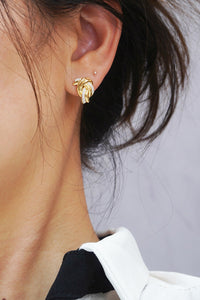 LUOWEND 18K Yellow Gold Real Natural Diamond Stud Earrings for Women