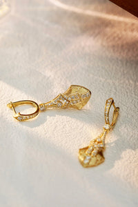 LUOWEND 18K Yellow Gold Real Natural Diamond Drop Earrings for Women