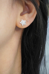 LUOWEND 18K White Gold Real Natural Diamond Stud Earrings for Women