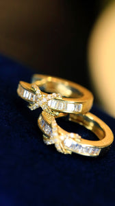LUOWEND 18K White or Yellow Gold Real Natural Diamond Hoop Earrings for Women