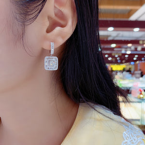 LUOWEND 18K White Gold Real Natural Diamond Hoop Earrings for Women