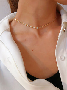 LUOWEND 18K Yellow Gold Real Natural Diamond Necklace for Women