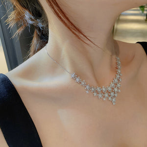 LUOWEND 18K White Gold Real Natural Diamond Necklace for Women