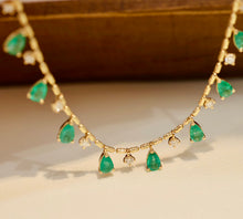 Load image into Gallery viewer, LUOWEND 18K Yellow Gold Real Natural Emerald and Diamond Gemstone Necklace for Women
