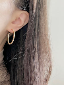 LUOWEND 18K Yellow Gold Real Natural Diamond Hoop Earrings for Women