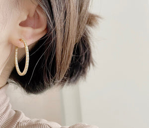 LUOWEND 18K Yellow Gold Real Natural Diamond Hoop Earrings for Women