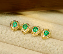 Load image into Gallery viewer, LUOWEND 18K Yellow Gold Real Natural Emerald Gemstone Earrings for Women
