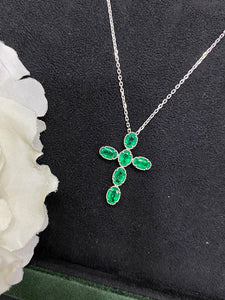 LUOWEND 18K White Gold Real Natural Emerald Gemstone Necklace for Women