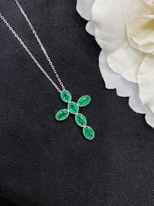 LUOWEND 18K White Gold Real Natural Emerald Gemstone Necklace for Women