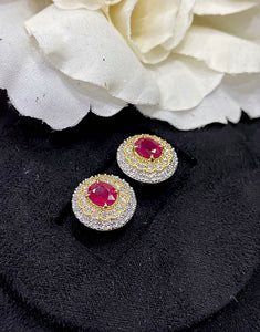 LUOWEND 18K White and Yellow Gold Real Natural Ruby Gemstone Earrings for Women