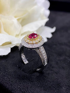 LUOWEND 18K White and Yellow Gold Real Natural Ruby Gemstone Ring for Women