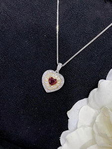 LUOWEND 18K White and Yellow Gold Real Natural Ruby Gemstone Necklace for Women