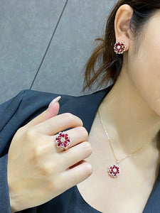 LUOWEND 18K Rose Gold Real Natural Ruby Gemstone Earrings for Women
