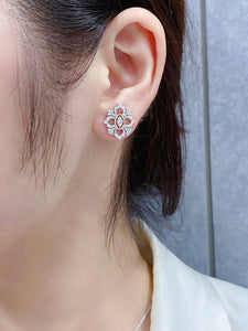 LUOWEND 18K White and Yellow Gold Real Natural Diamond Stud Earrings for Women